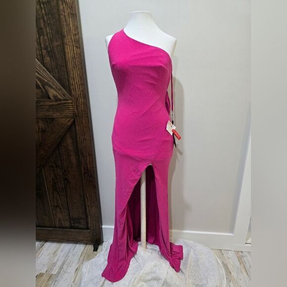 Mac Duggal 26512 Ruched Stretch Jersey V-Neck Gown NWT sz 4 Hot Pink - Picture 4 of 6